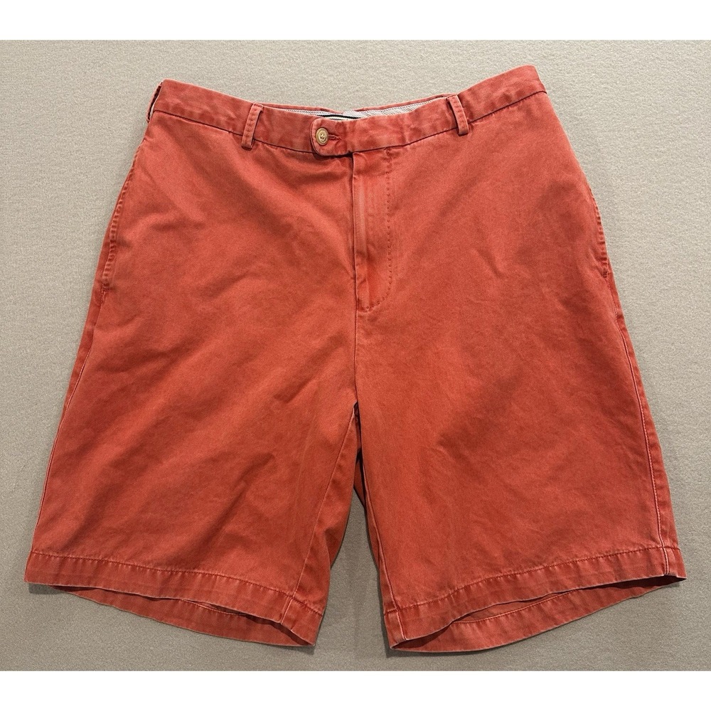 Peter Millar Shorts Mens 34 Salmon Coral Pima Cotton Flat Front Golf Casual 9"
